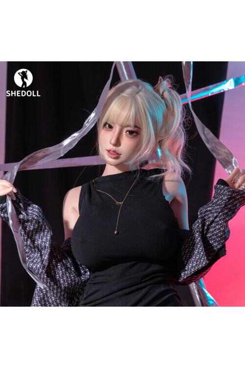 SHEDOLL 白露 163cm電台缪斯 H爆乳高衩黑裙-露肩針織 溫感震顫體 攝影棚專屬藏品